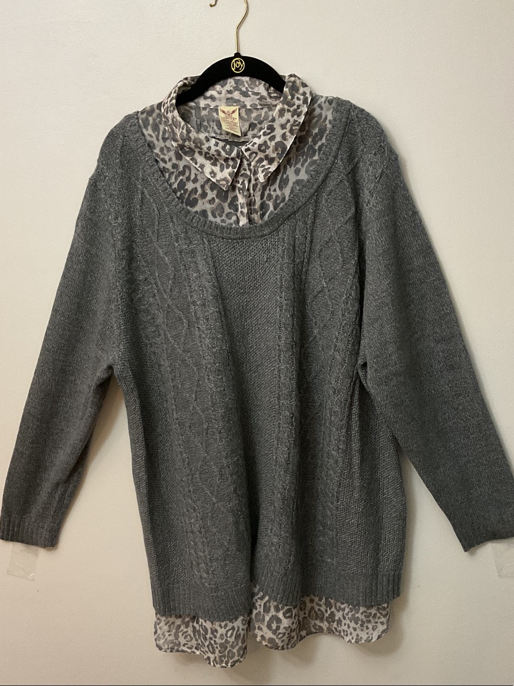 Faded Glory Layered Cable Knit Pullover, Grey, 4X.(26W-28W)